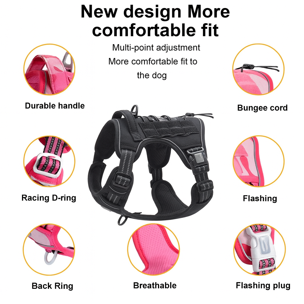 Tactical Training Dog Harness | No-Pull Front & Back Leash Points, Grab Handle, Breathable Padding (S–XL)