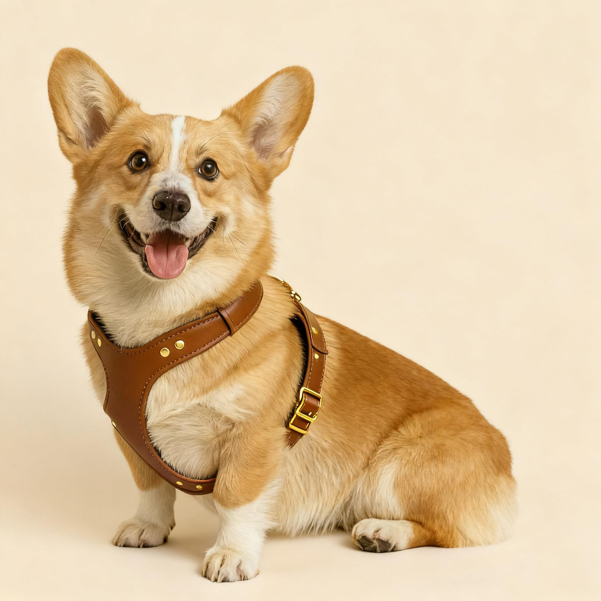 Classic Leather Walk Set — Harness + Leash + Poop Bag Holder (XS–L)