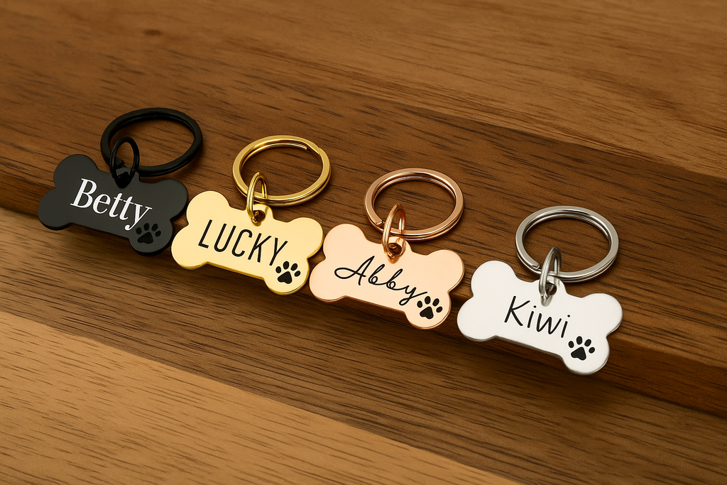 Personalized Laser-Engraved Pet Tag — Bone & Round Shapes | Custom Name & Phone | Durable Alloy, Anti-Rust Finish
