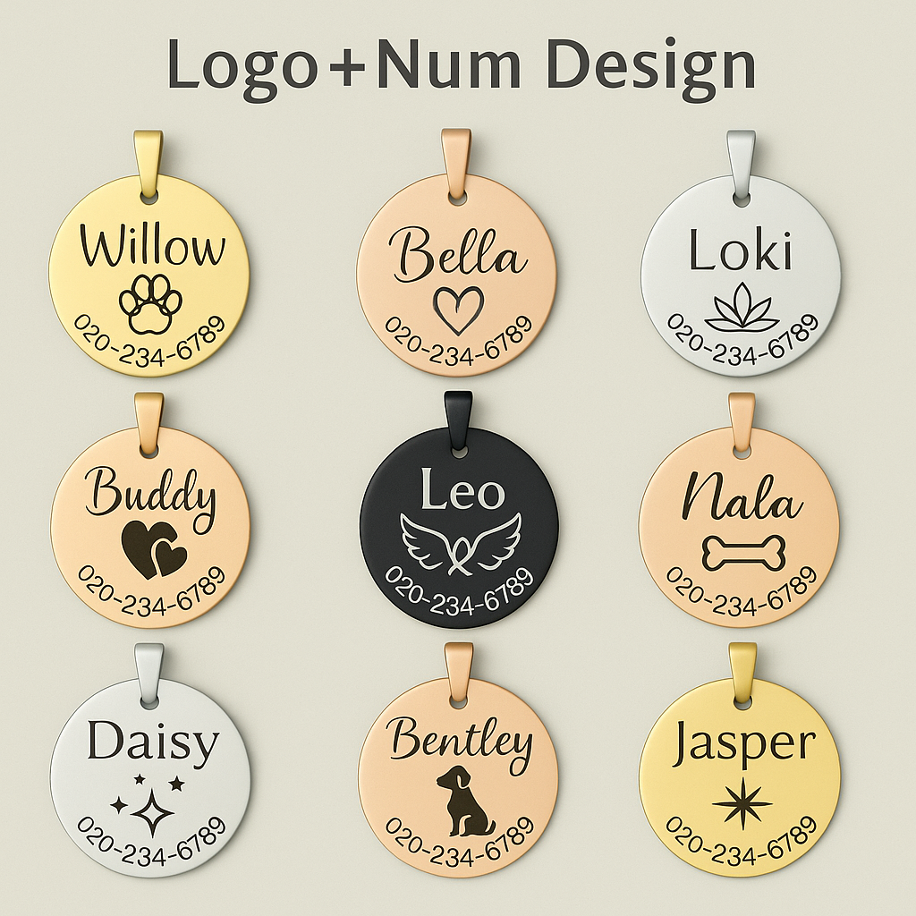Personalized Laser-Engraved Pet Tag — Bone & Round Shapes | Custom Name & Phone | Durable Alloy, Anti-Rust Finish