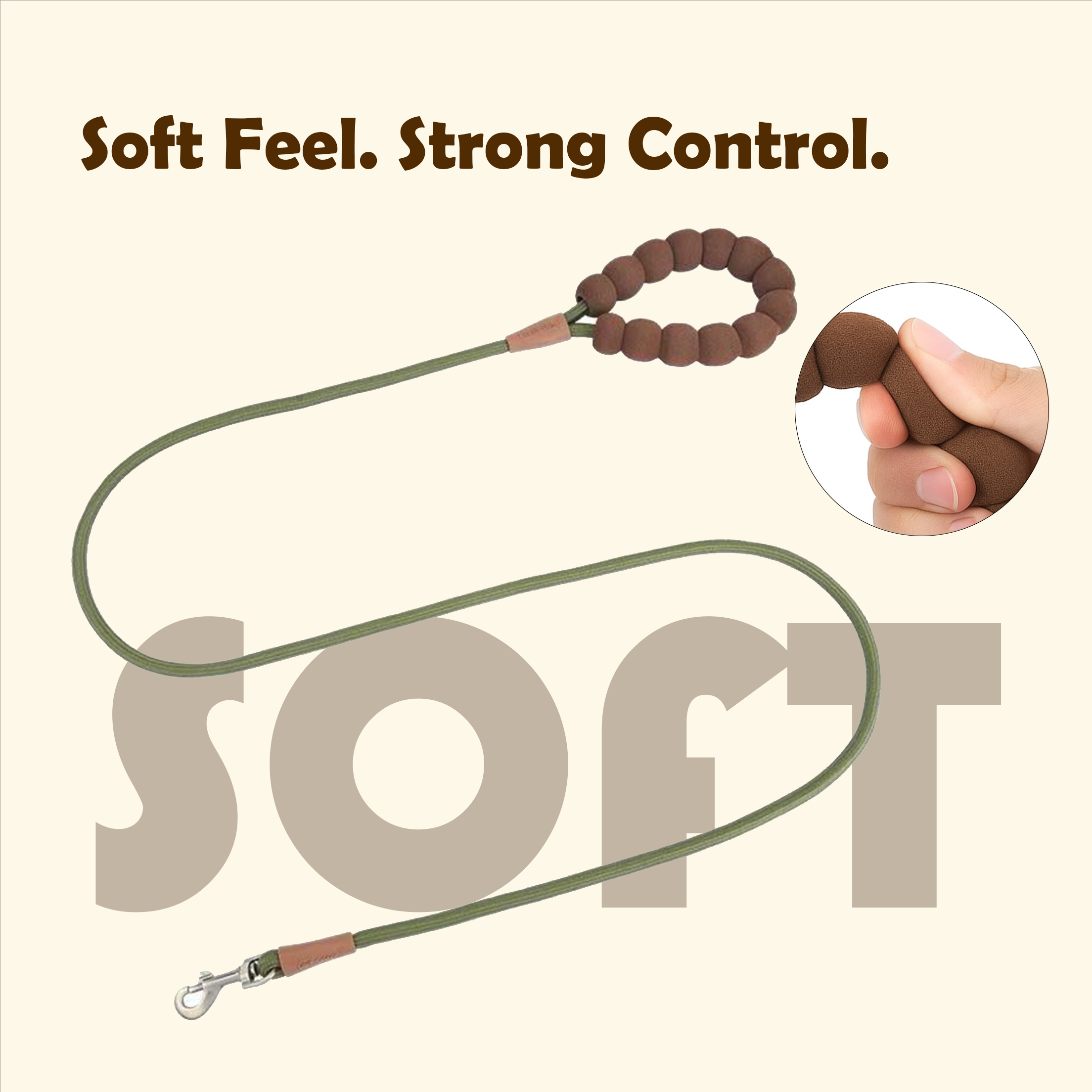 Lightweight Polyester Rope Dog Leash — Soft Bead Handle, Swivel Snap | 150×0.8cm (One Size)