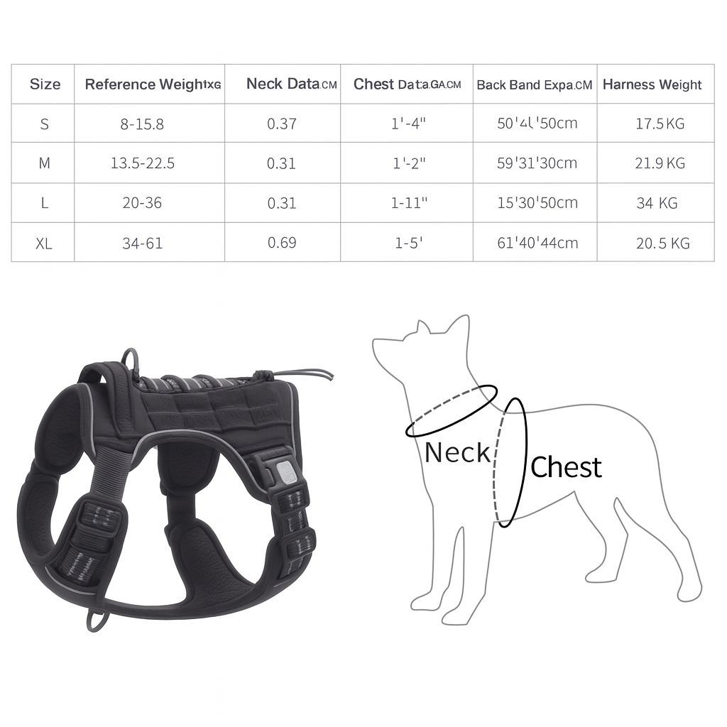 Tactical Training Dog Harness | No-Pull Front & Back Leash Points, Grab Handle, Breathable Padding (S–XL)