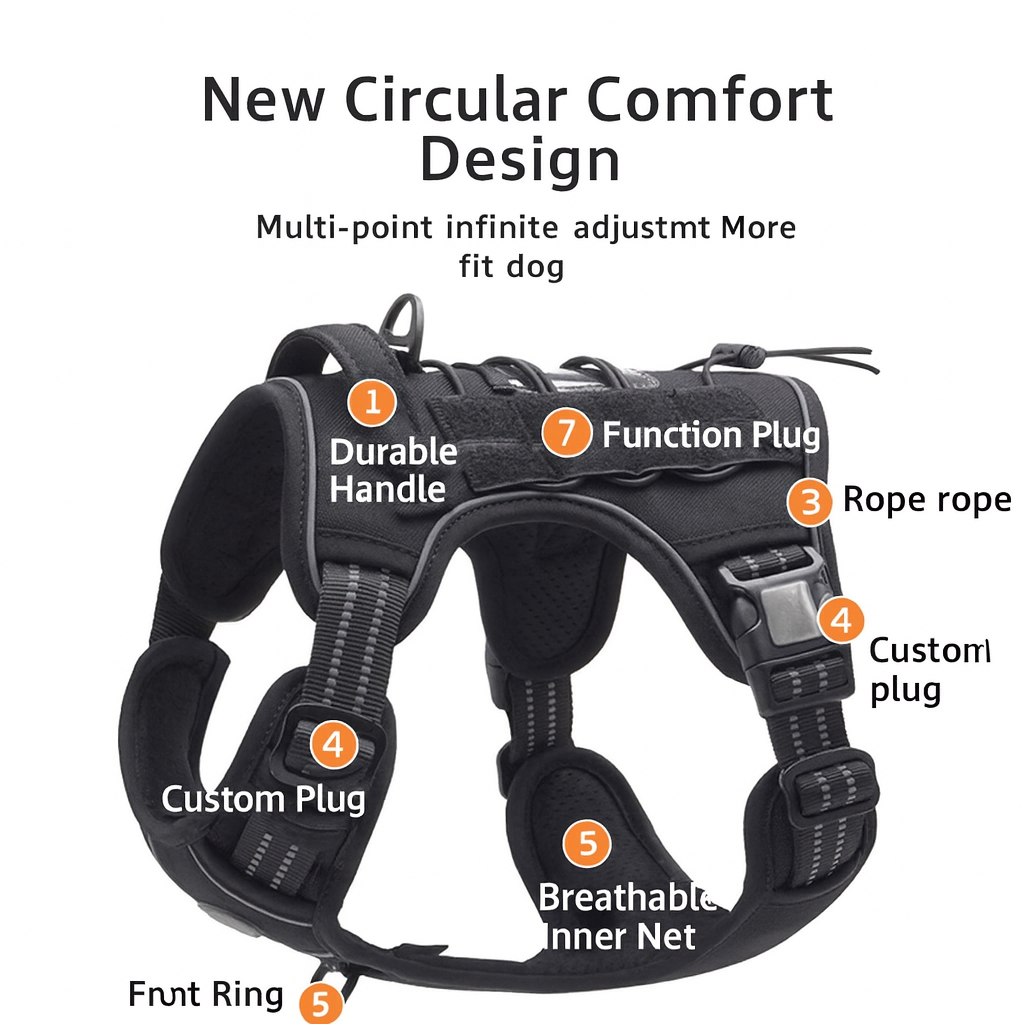 Tactical Training Dog Harness | No-Pull Front & Back Leash Points, Grab Handle, Breathable Padding (S–XL)