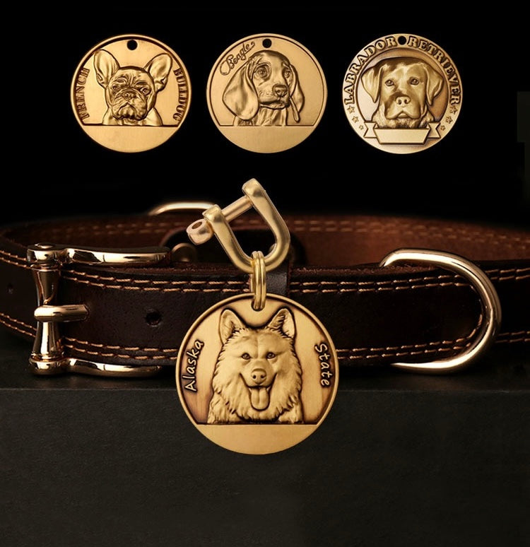 Heritage Leather Dog Collar with Medal Tag  (XS–L)