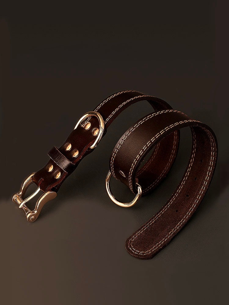 Heritage Leather Dog Collar with Medal Tag  (XS–L)
