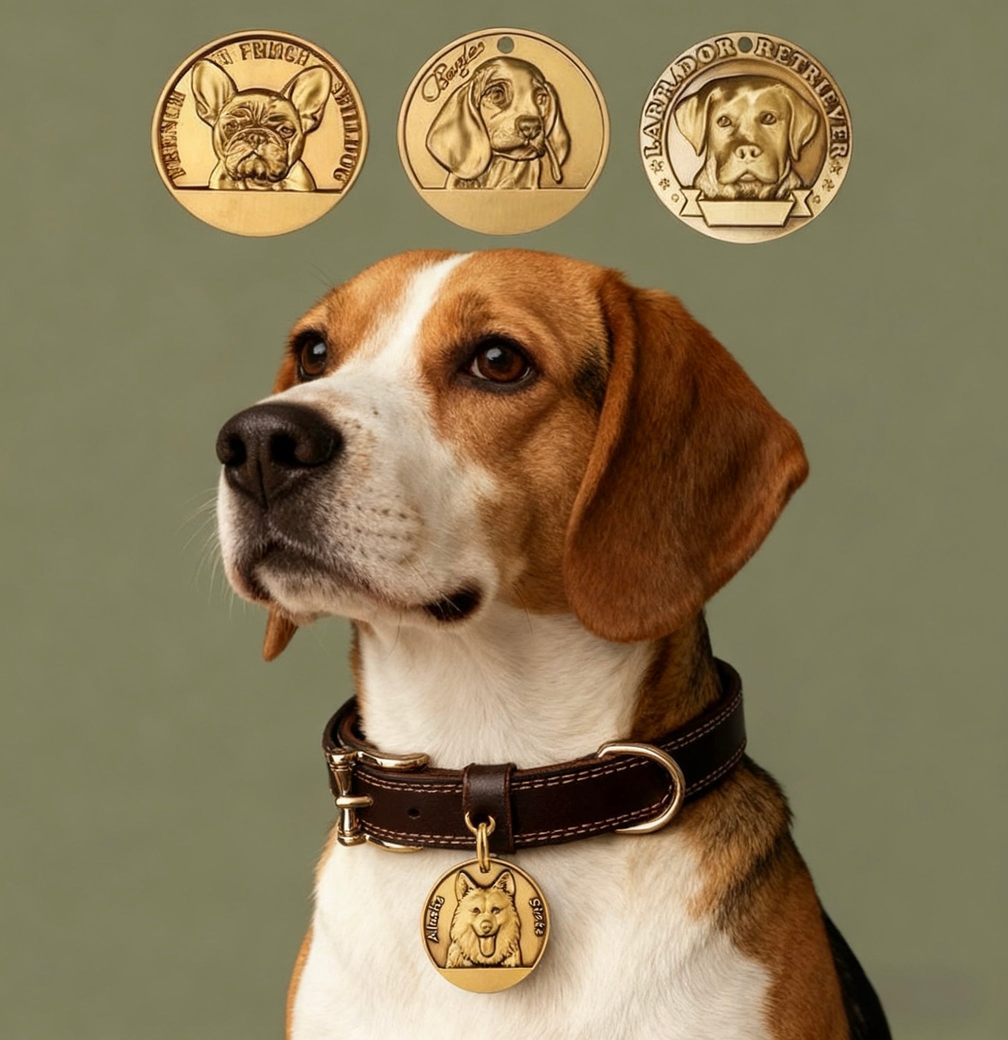 Heritage Leather Dog Collar with Medal Tag  (XS–L)