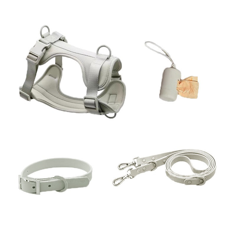 Waterproof PVC Walk Set — 4‑Piece (Harness + Leash + Collar + Waste-Bag Holder)  | Odor-Resistant, Easy-Clean, Anti-Slip Grip(XS–L)