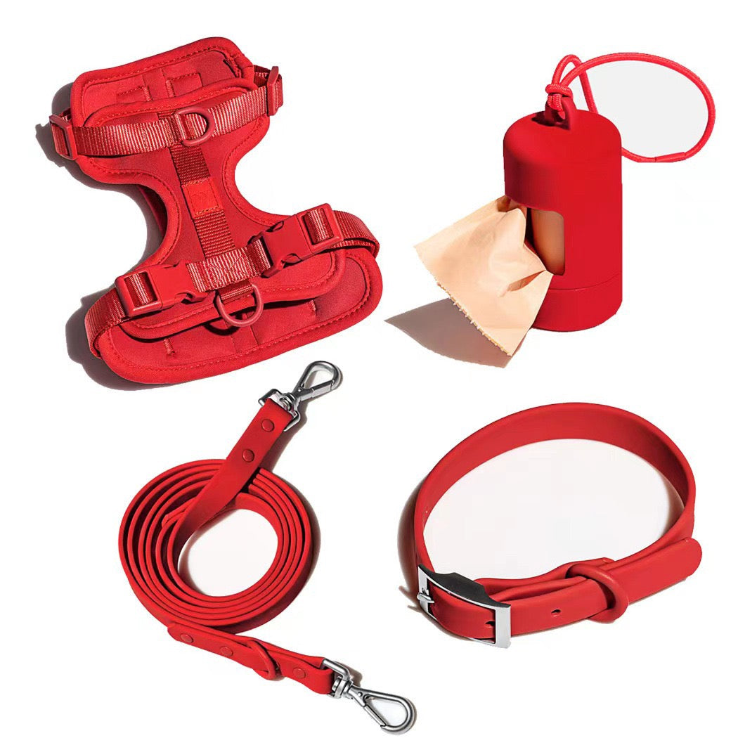 Waterproof PVC Walk Set — 4‑Piece (Harness + Leash + Collar + Waste-Bag Holder)  | Odor-Resistant, Easy-Clean, Anti-Slip Grip(XS–L)
