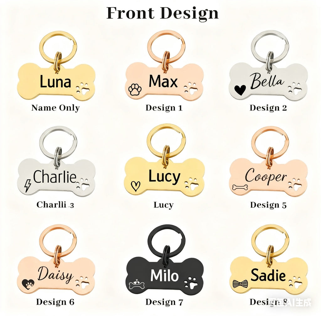 Personalized Laser-Engraved Pet Tag — Bone & Round Shapes | Custom Name & Phone | Durable Alloy, Anti-Rust Finish