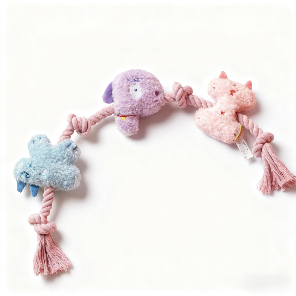 Rope‑Knot Plush Dog Toy — Crinkle + Squeaker | 57×9 cm