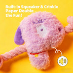 Rope‑Knot Plush Dog Toy — Crinkle + Squeaker | 57×9 cm