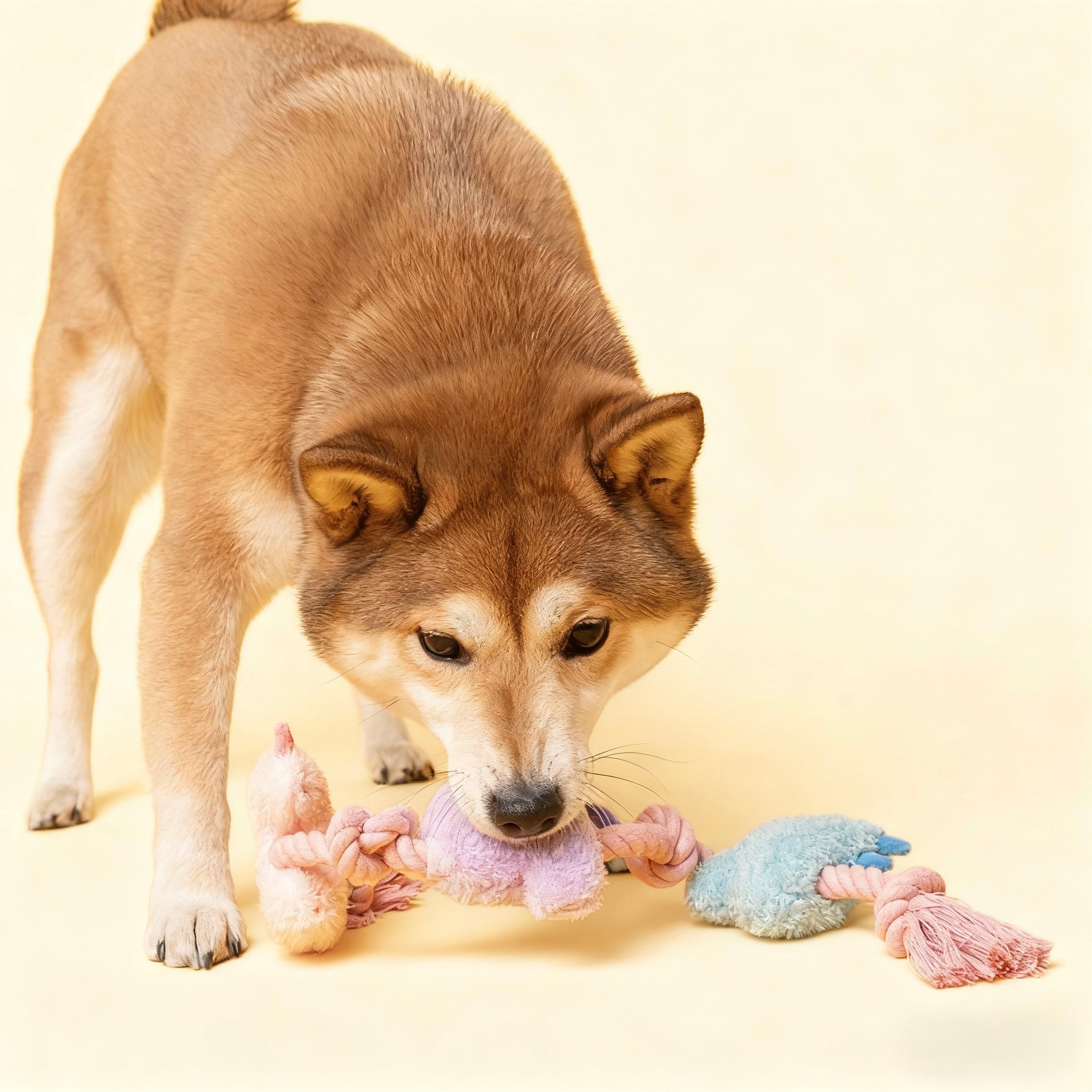 Rope‑Knot Plush Dog Toy — Crinkle + Squeaker | 57×9 cm