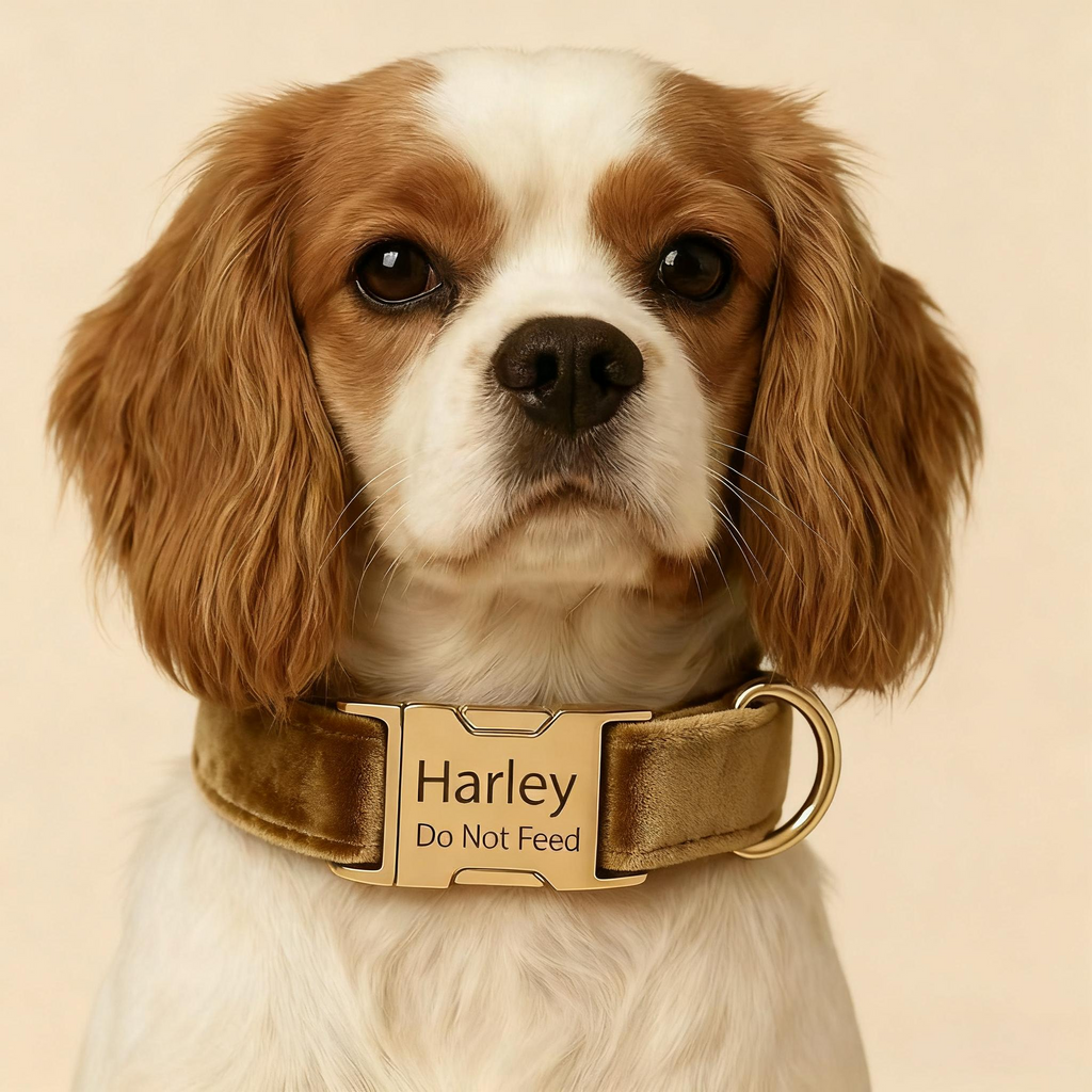 Fabric Dog Collar — Velvet Weave | Engravable Metal Buckle, Quick‑Release (XS-XL)