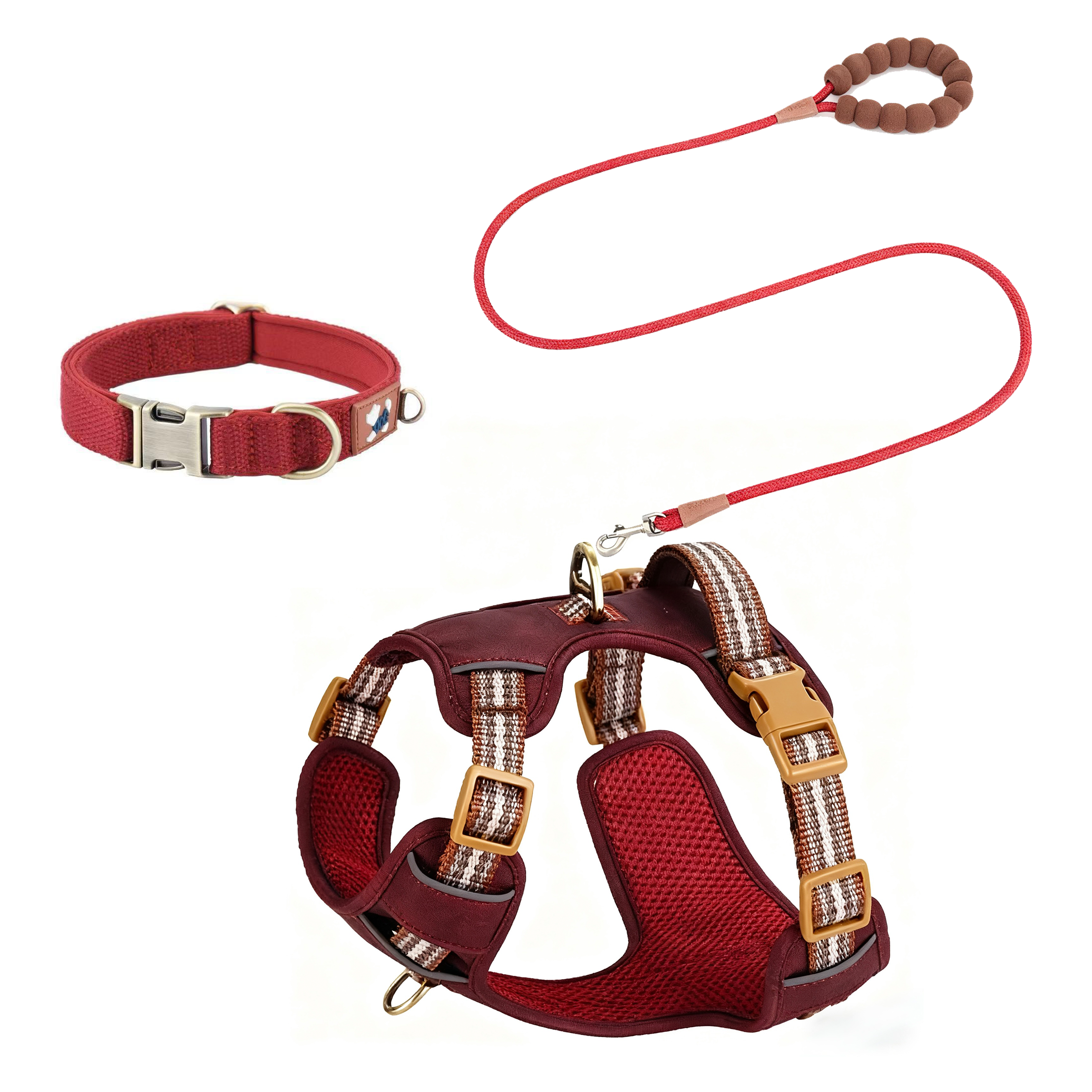 Lightweight Breathable 3‑Piece Walking Set — Harness + Leash + Engravable Collar | Matching Colors (XS–L)