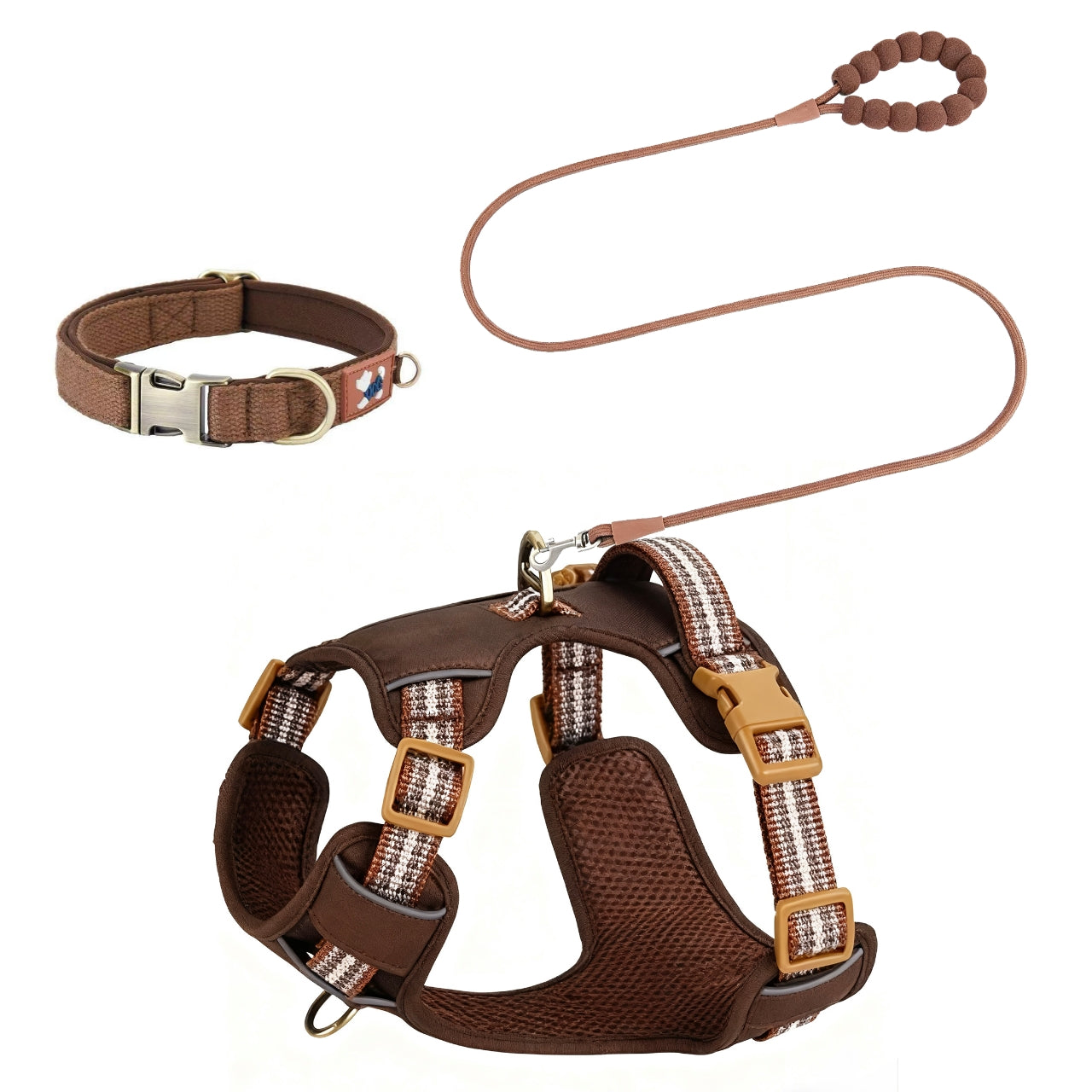 Lightweight Breathable 3‑Piece Walking Set — Harness + Leash + Engravable Collar | Matching Colors (XS–L)